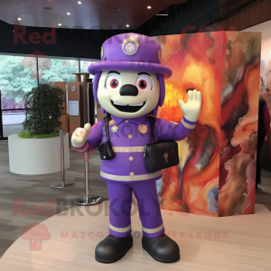 Lavender Fire Fighter mascot costume character dressed with a Leather Jacket and Briefcases
