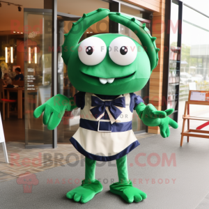 Forest Green Crab Cakes mascot costume character dressed with a Running Shorts and Bow ties