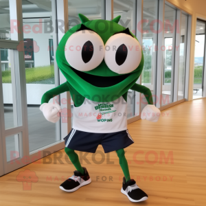 Forest Green Crab Cakes mascot costume character dressed with a Running Shorts and Bow ties