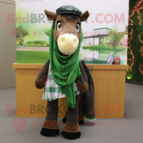 Forest Green Mare mascot costume character dressed with a Poplin Shirt and Scarves