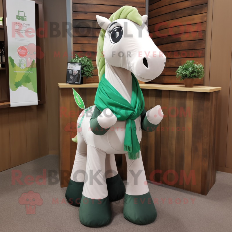 Forest Green Mare mascot costume character dressed with a Poplin Shirt and Scarves