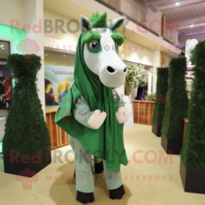 Forest Green Mare mascot costume character dressed with a Poplin Shirt and Scarves