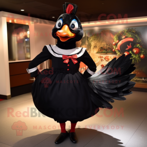 Black Pheasant mascot costume character dressed with a Circle Skirt and Bow ties