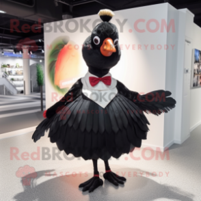 Black Pheasant mascot costume character dressed with a Circle Skirt and Bow ties