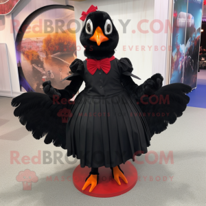 Black Pheasant mascot costume character dressed with a Circle Skirt and Bow ties