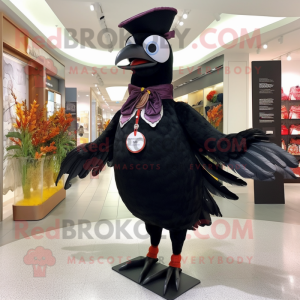 Black Pheasant mascot costume character dressed with a Circle Skirt and Bow ties