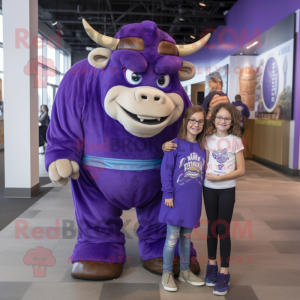 Purple Buffalo mascot costume character dressed with a Mom Jeans and Headbands