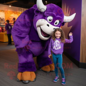 Purple Buffalo mascot costume character dressed with a Mom Jeans and Headbands