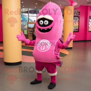 Pink Tacos mascot costume character dressed with a Yoga Pants and Necklaces