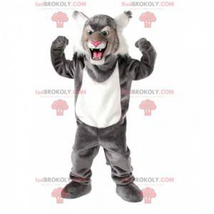 Mascotte de chat sauvage gris et blanc, costume de félin -