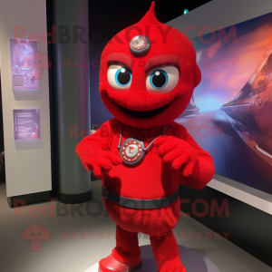 Red Bracelet mascot costume character dressed with a Henley Shirt and Bracelets
