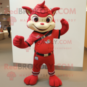 Red Bracelet mascot costume character dressed with a Henley Shirt and Bracelets