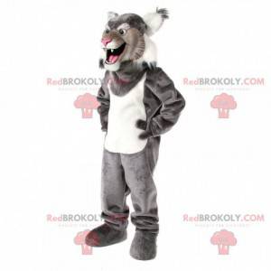 Mascotte de chat sauvage gris et blanc, costume de félin -
