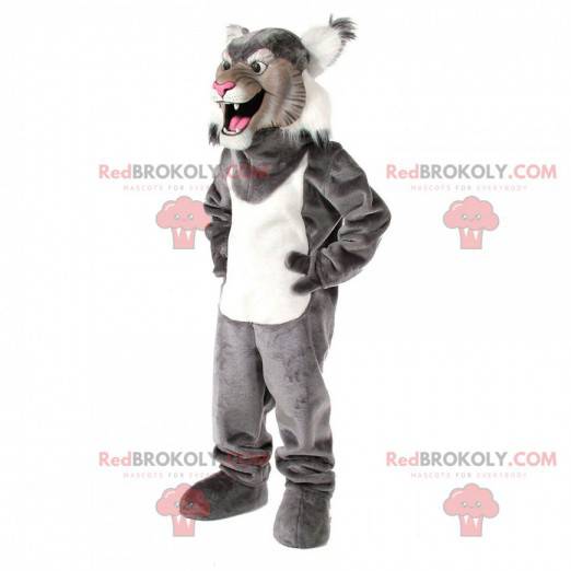 Gray and white wild cat mascot, feline costume - Redbrokoly.com