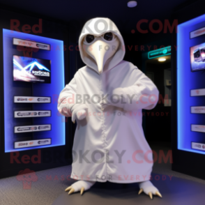 White Albatross mascot costume character dressed with a Hoodie and Shawl pins