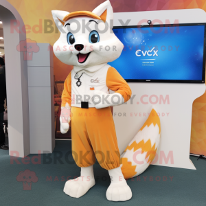 Cream Fox mascot costume character dressed with a Romper and Shoe clips