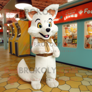 Cream Fox mascot costume character dressed with a Romper and Shoe clips