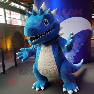 Blue Stegosaurus mascot costume character dressed with a Waistcoat and Wraps