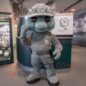 Gray Marine Recon mascot costume character dressed with a Jumpsuit and Coin purses