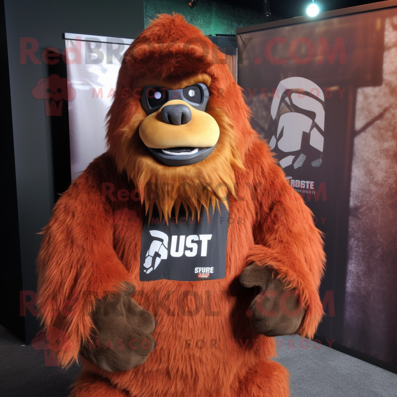 Rust Sasquatch mascot costume character dressed with a Cover-up and Beanies