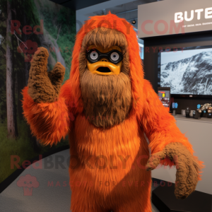 Rust Sasquatch mascot costume character dressed with a Cover-up and Beanies