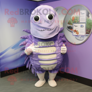 Lavender Trilobite mascot costume character dressed with a Vest and Ties