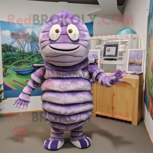 Lavender Trilobite mascot costume character dressed with a Vest and Ties