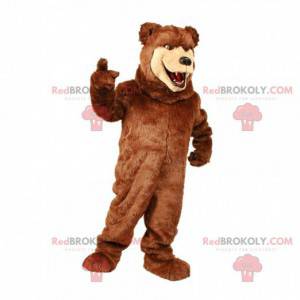 Mascote grande urso marrom e bege, fantasia de urso de pelúcia