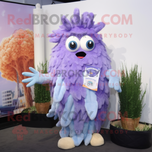 Lavender Fried Calamari mascot costume character dressed with a Vest and Hairpins