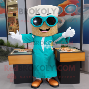 Teal Pad Thai mascot costume character dressed with a Jacket and Eyeglasses