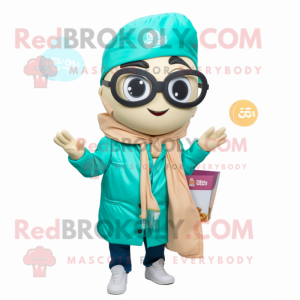 Teal Pad Thai mascot costume character dressed with a Jacket and Eyeglasses