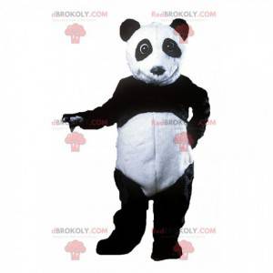 Mascote panda preto e branco, fantasia de urso de pelúcia
