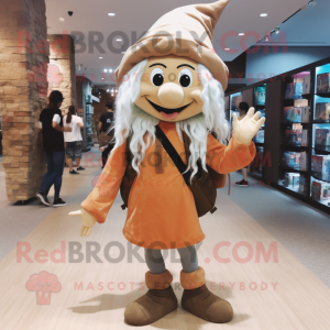 Tan Witch mascot costume character dressed with a Leggings and Backpacks