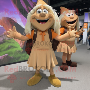 Tan Witch mascot costume character dressed with a Leggings and Backpacks