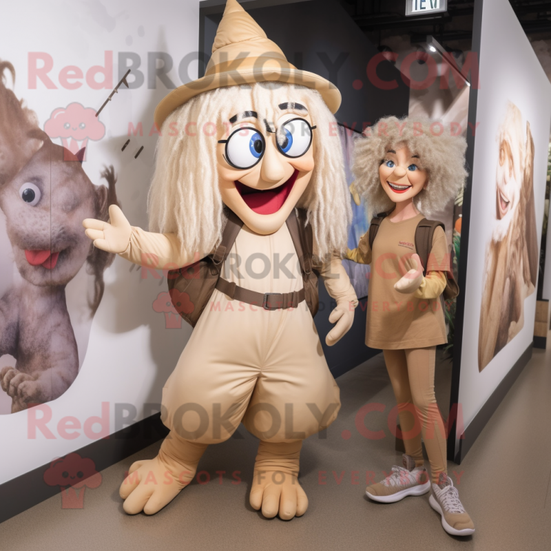 Tan Witch mascot costume character dressed with a Leggings and Backpacks Tan Witch mascot costume character dressed with a Leggings and Backpacks