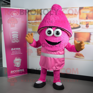 Pink Biryani mascot costume character dressed with a Jumpsuit and Hats