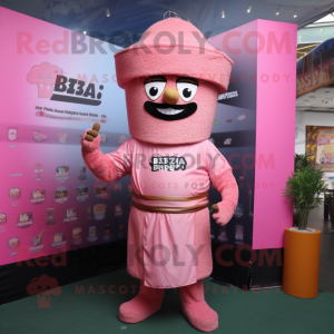 Pink Biryani mascot costume character dressed with a Jumpsuit and Hats