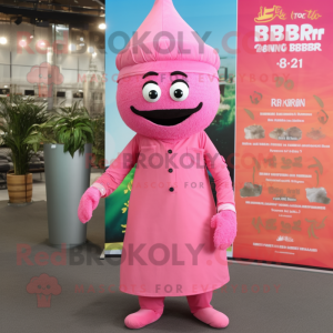 Pink Biryani mascot costume character dressed with a Jumpsuit and Hats