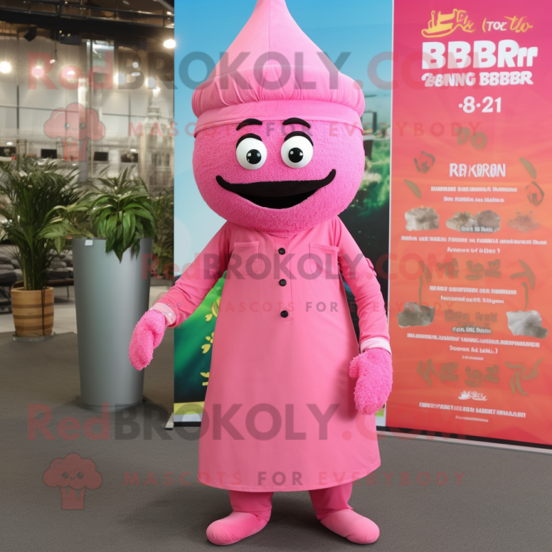 Pink Biryani mascot costume character dressed with a Jumpsuit and Hats Pink Biryani mascot costume character dressed with a Jumpsuit and Hats