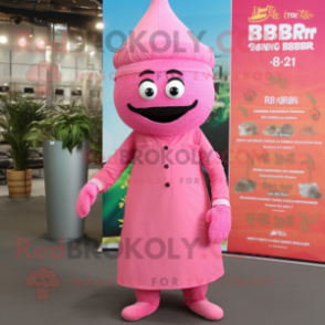 Pink Biryani mascot costume character dressed with a Jumpsuit and Hats