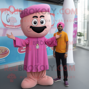 Pink Biryani mascot costume character dressed with a Jumpsuit and Hats