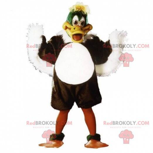 Mascotte de canard marron, blanc et vert, costume d'oiseau -