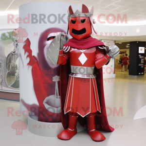 Red Medieval Knight mascot costume character dressed with a A-Line Dress and Brooches