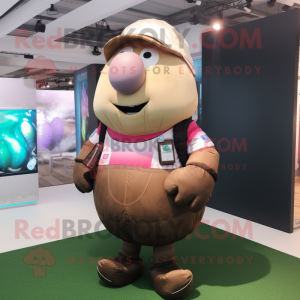 nan Rugby Ball mascot costume character dressed with a Cargo Pants and Clutch bags