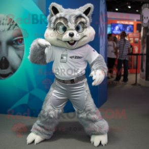 Silver Lynx mascot costume character dressed with a Shorts and Cummerbunds