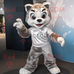 Silver Lynx mascot costume character dressed with a Shorts and Cummerbunds