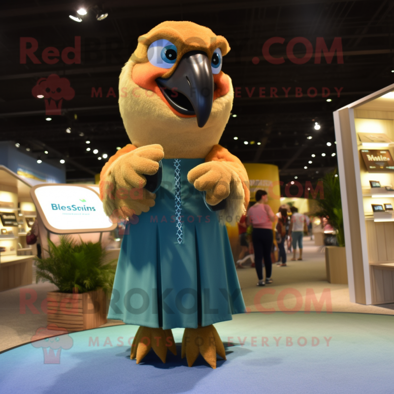 Tan Macaw mascot costume character dressed with a Mini Dress and Coin purses