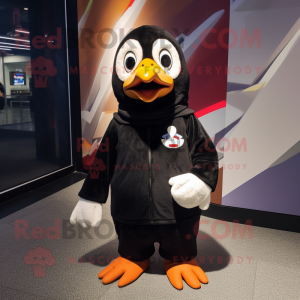 Black Penguin mascot costume character dressed with a Hoodie and Keychains