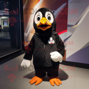 Black Penguin mascot costume character dressed with a Hoodie and Keychains