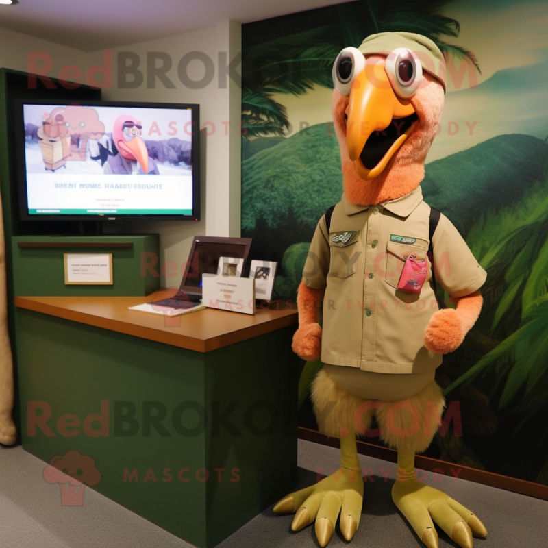 Peach Vulture mascot costume character dressed with a Cargo Shorts and Wallets